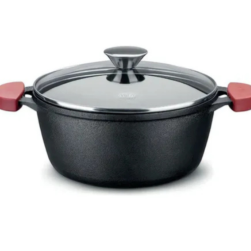 foto_25365_12684.jpg FERRO FUNDIDO CACAROLA COM TAMPA DE VIDRO FORNO FOGAO N.20 2,2L ALCAS DE SILICONE - MTA