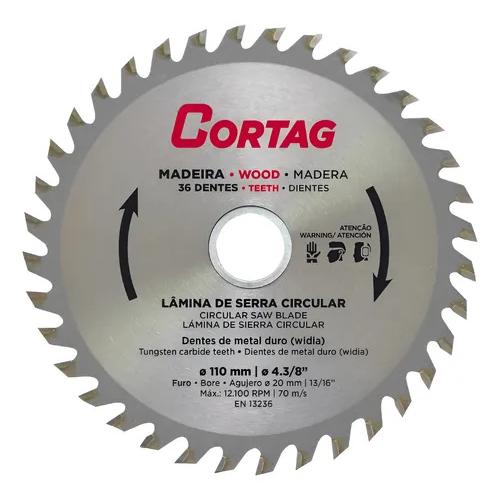 foto_27452_12454.jpg LAMINA DE SERRA CIRCULAR P/MADEIRA 36 DENTES 110 MM - CORTAG