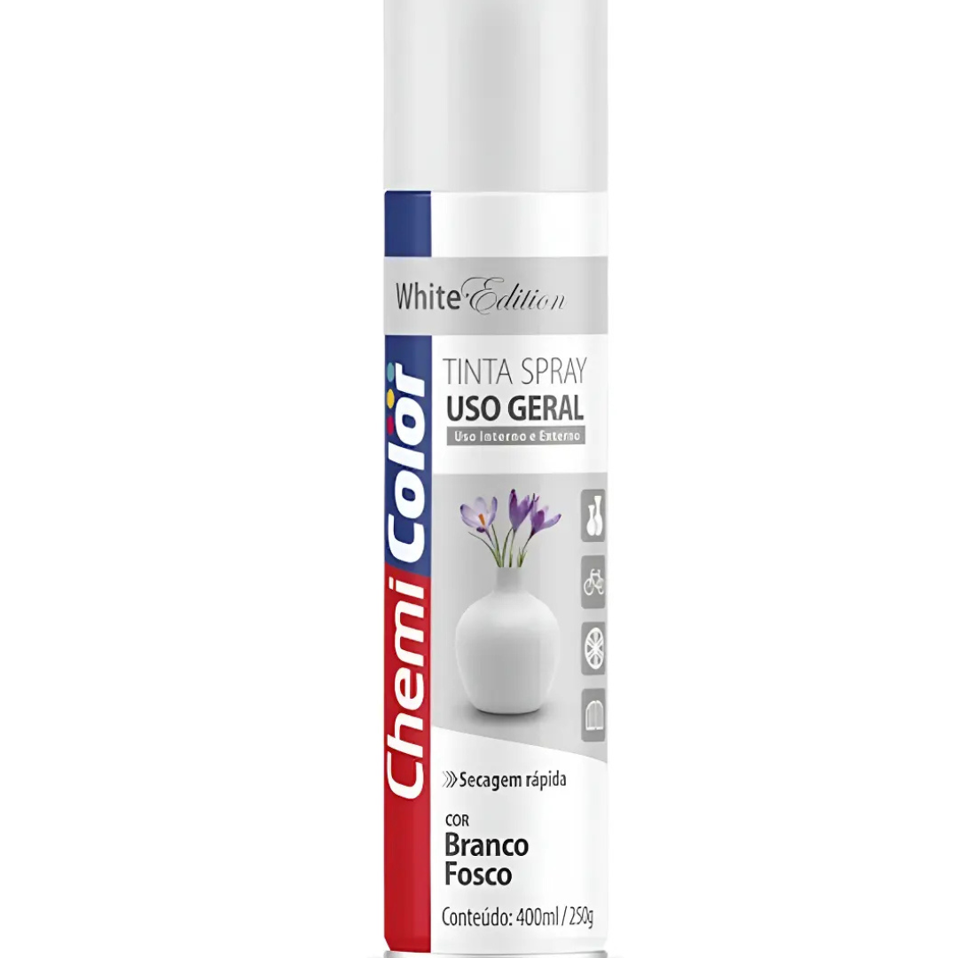 Tinta Spray Uso Geral Branco Fosco 400ML - CHEMICOLOR
