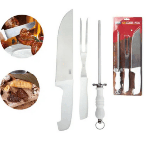 Conjunto Assador 3 Peças Faca  9" Garfo E Chaira MOR