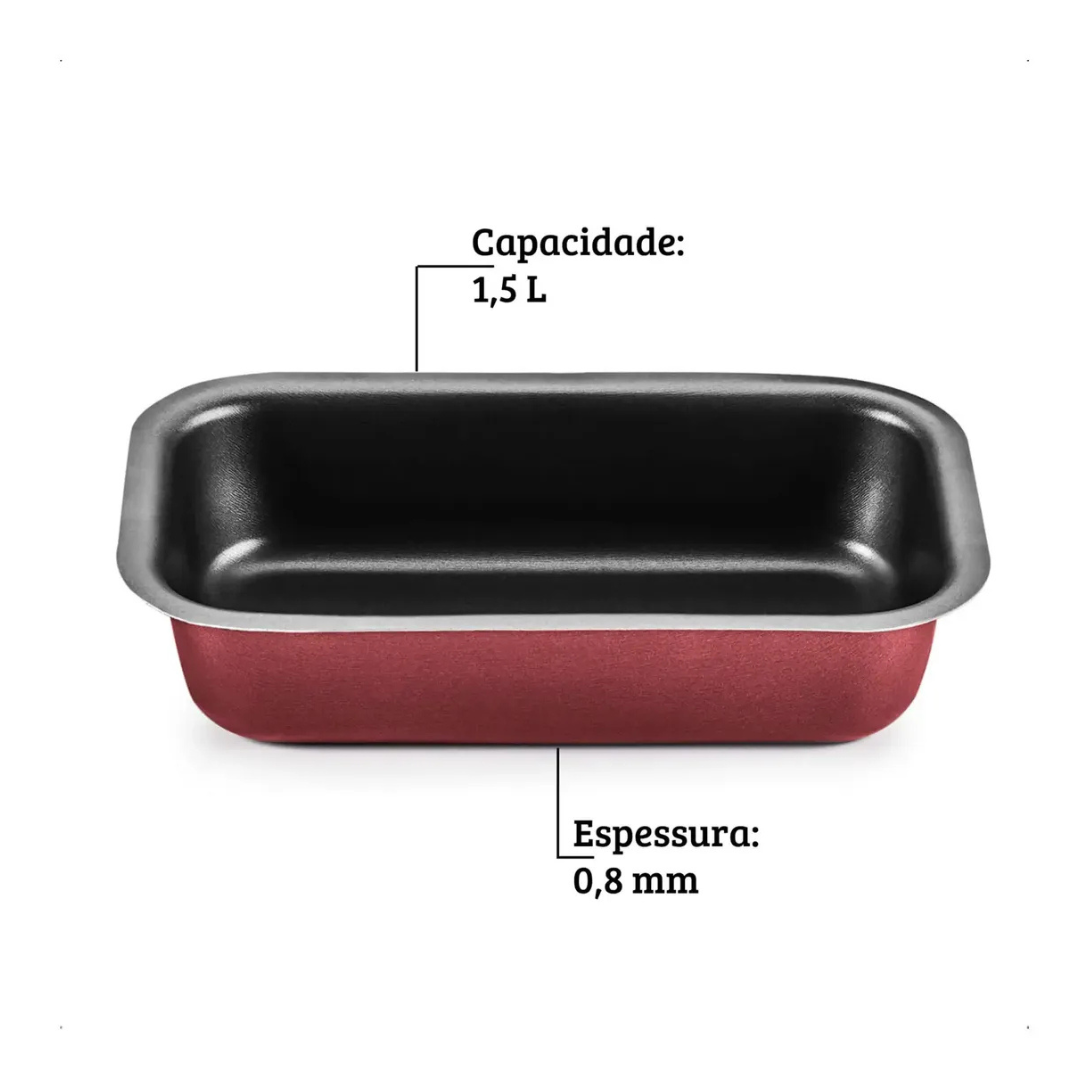 Forma de Cuca 25X15X5,5CM 1,5L de Aluminio Com Antiaderente Cor Cereja - MTA - Imagem 2
