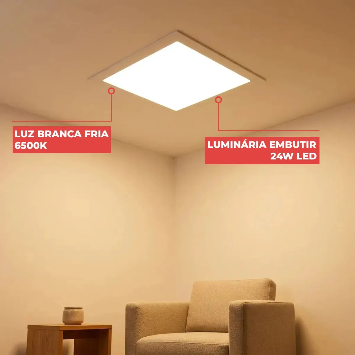 Luminária Embutir Quadrada Branca Flat Led 24W 6500K - LUMANTI - Imagem 4