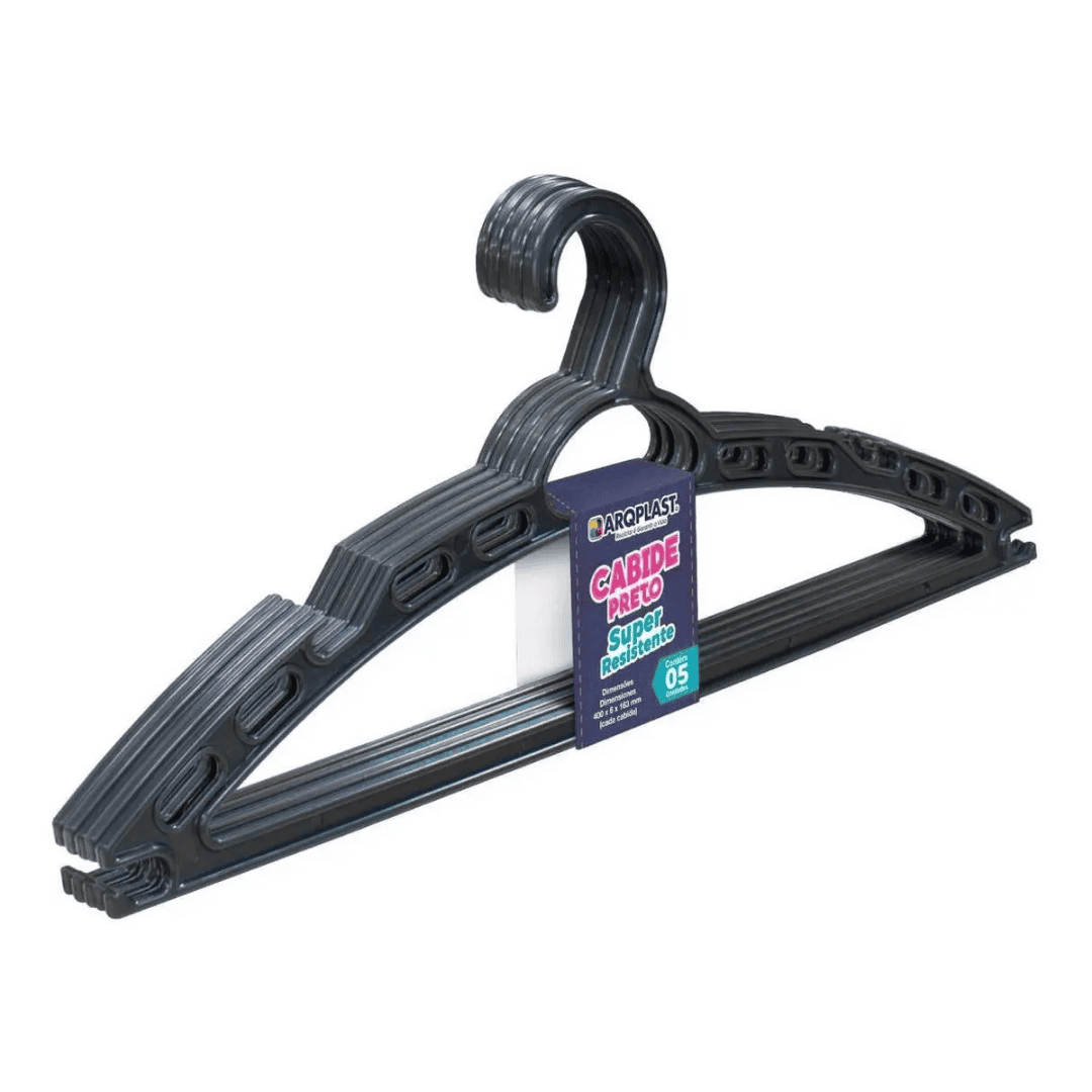 Cabide Roupas 5 Peças Preto - ARQPLAST
